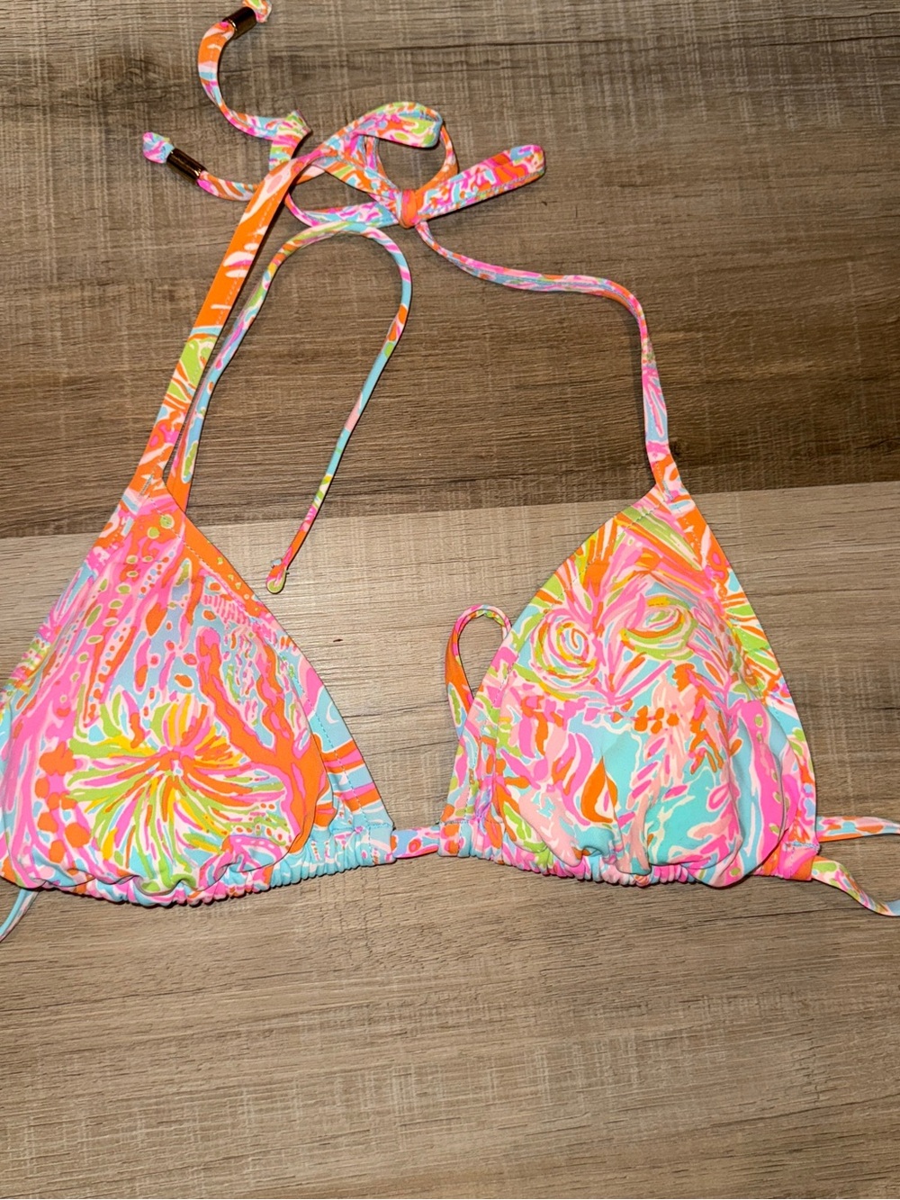 Lilly Pulitzer Neon Floral Triangle Bikini Top in Pink, Aqua, Lime and Orange